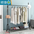 敬平衣架落地卧室内单杆式凉衣架家用收纳置物架挂衣架简易晒晾衣架子 单置物板加高款150*170黑色（加大挂衣空间可挂长裙