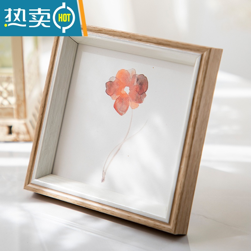 敬平简约北欧正方形洗照片做成相框摆台6寸7寸8寸10 照片框相片油画棒 木纹白 正方形7寸[内径17.8*17.8]摆桌