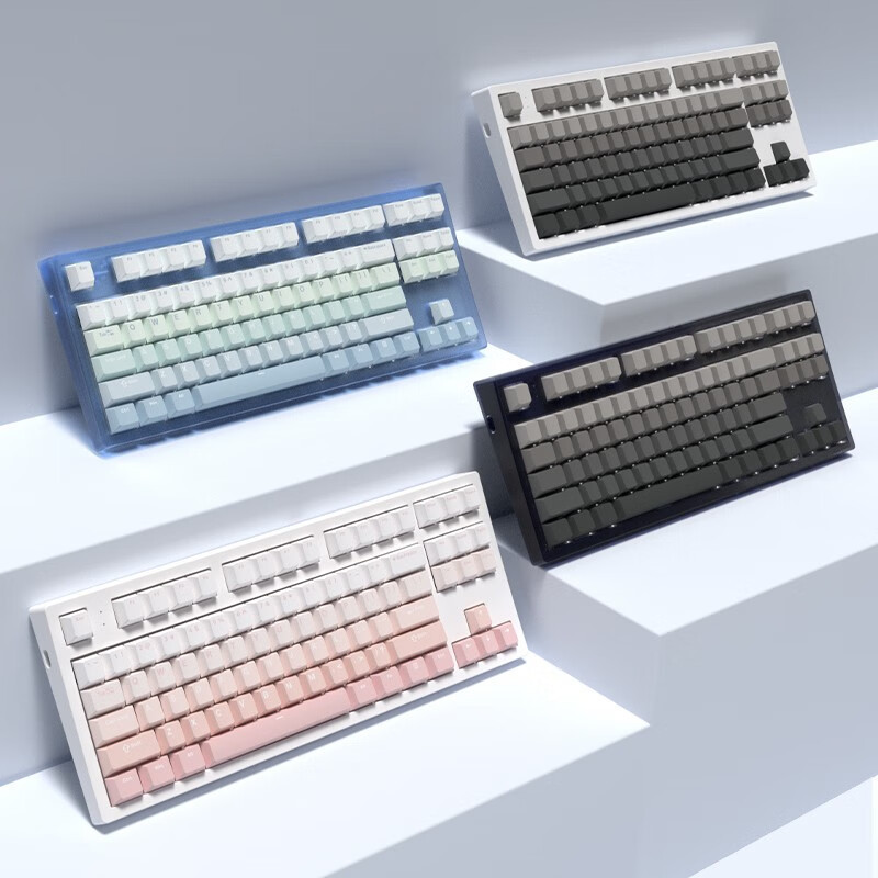 腹灵MK870成品机械键盘客制化套件87键RGB灯光电竞游戏笔记本热插拔 黑曜石三模版+微尘侧刻键帽 TTC金粉V2