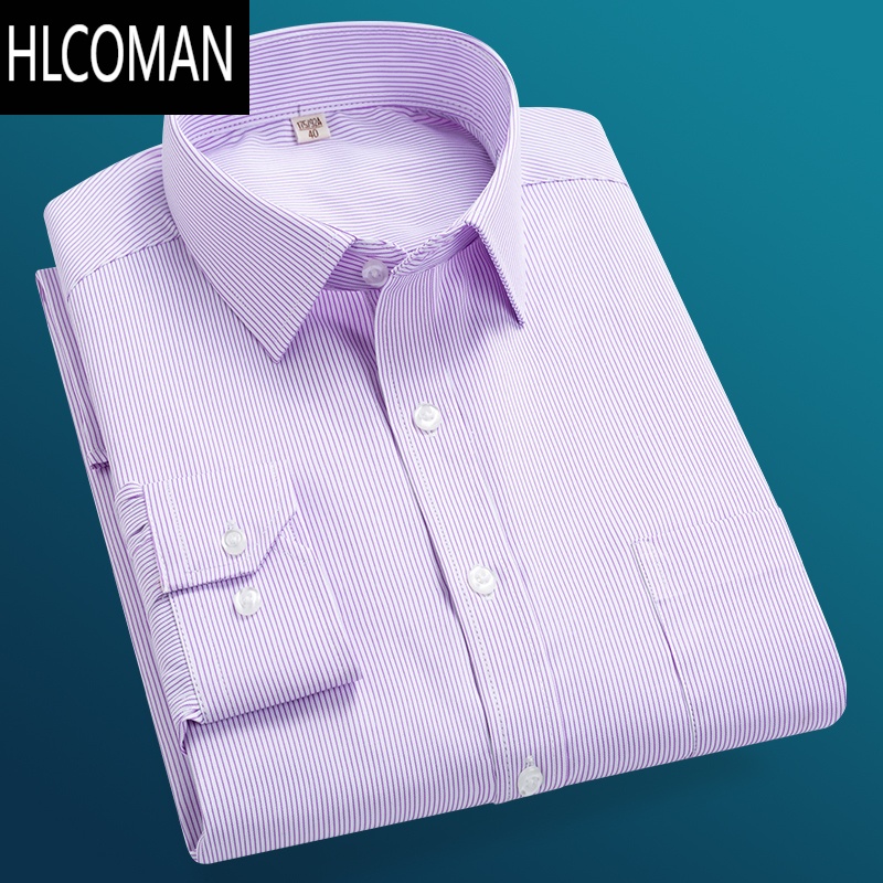 HLCOMAN父亲男装长袖衬衫中老年条纹宽松加肥加大码短袖衬衣爸爸装