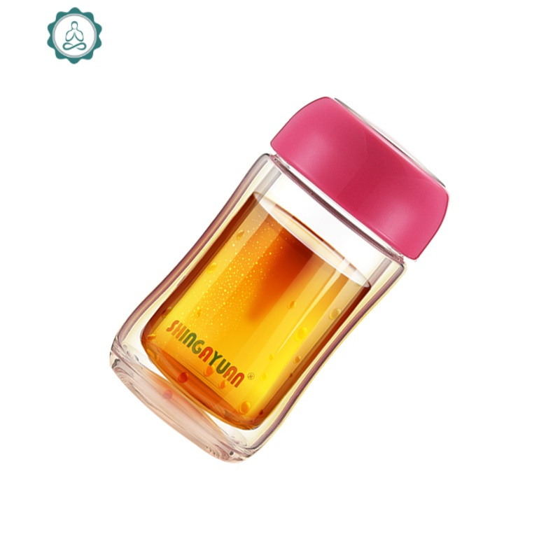双层玻璃杯女可爱水杯便携韩国简约清新隔热迷你泡茶小水杯 封后 单层暖橙+杯刷+杯套+除垢剂