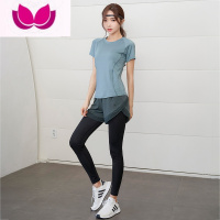 七斓网红薄款瑜伽服女2023新款夏季高端健身晨跑步短袖运动套装速干衣 XXXL 2112绿短T+3115绿假两件长裤