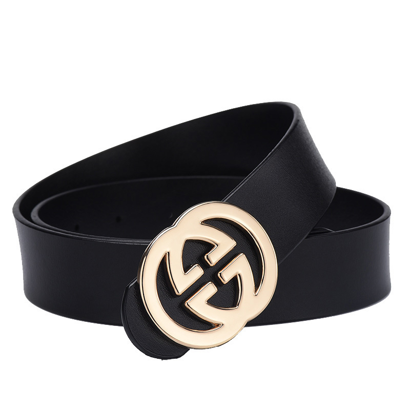 盛世尼曼皮带女简约百搭时尚黑色平滑扣女士腰带女韩国装饰宽版