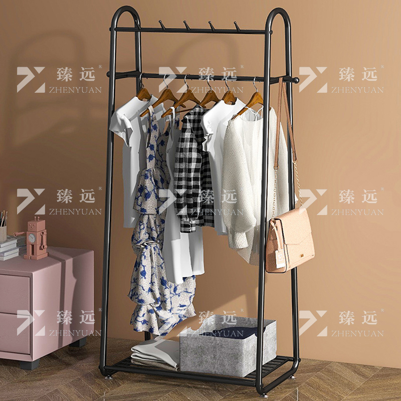 臻远 ZY4080140简约铁艺衣帽架落地衣架多功能挂衣服架子 黑色80高清大图