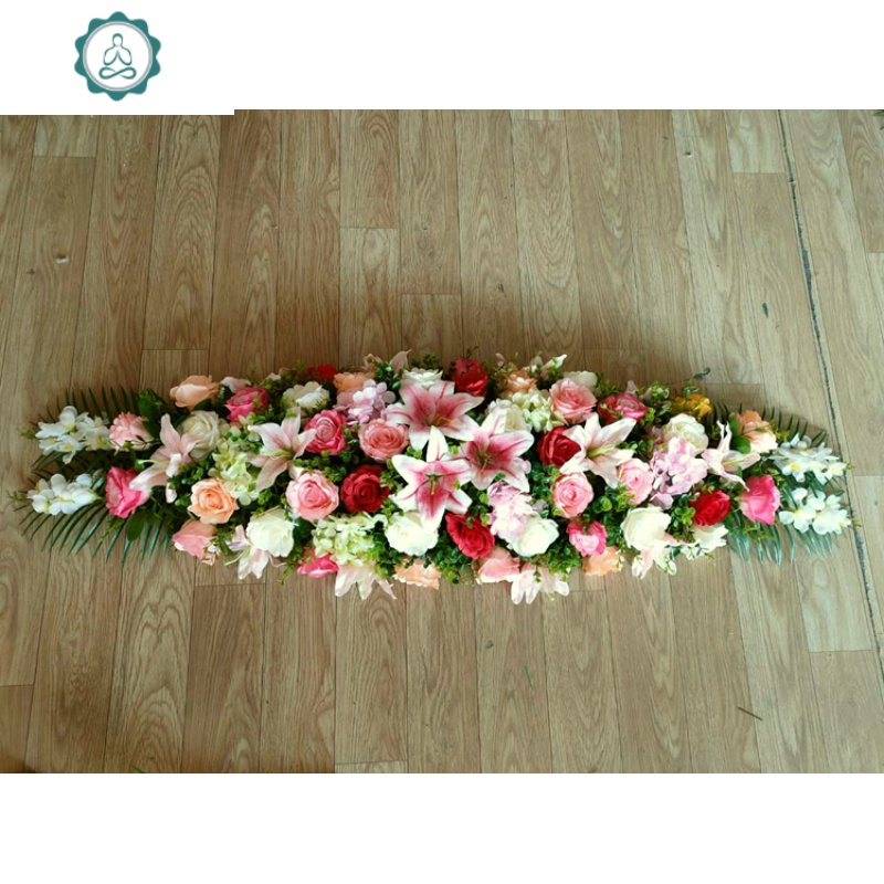 仿真桌花百合玫瑰花假花办公室装饰花艺商务酒店摆设塑料会议桌花 封后 长85CM粉白色仿真植物