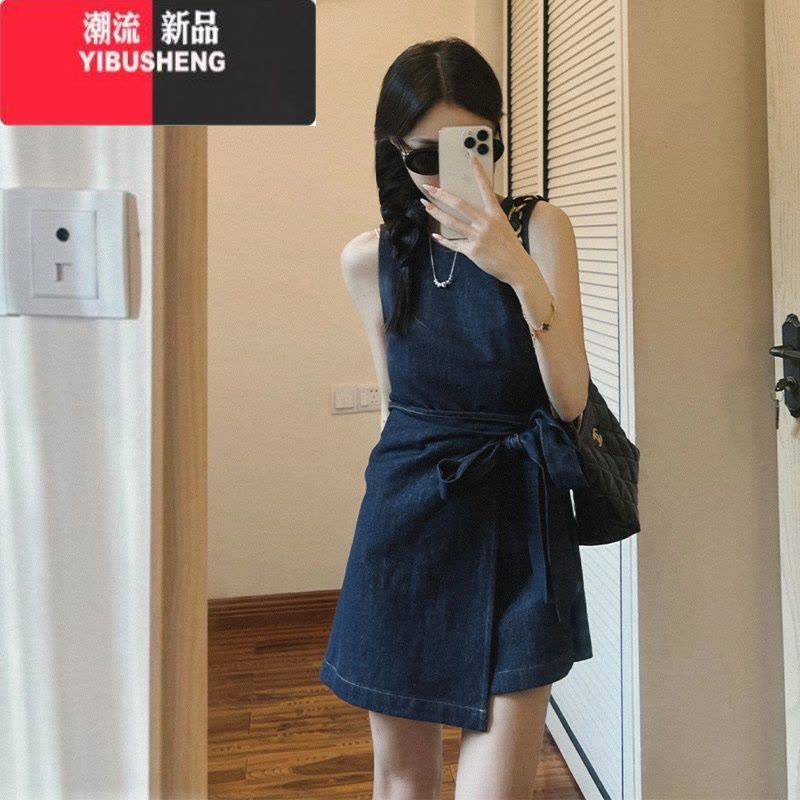 YIBUSHENG小个子无袖牛仔背心连衣裙子女季2024新款茶歇法式收腰气质短裙图片