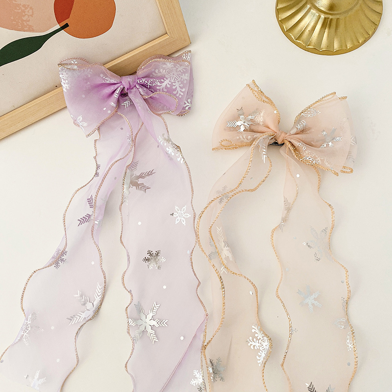 儿童发饰飘带蝴蝶结头饰女马尾辫神器编发丝带网纱发夹女童发带夏蓝色