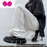 七斓美式高街vibe黑色微喇叭修身牛仔裤男士潮牌痞帅春季直筒e男裤牛 4XL180195斤可穿 白色