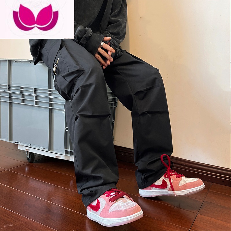 七斓黑色工装裤子男款加绒宽松休闲直筒长裤高街美式机能冲锋裤