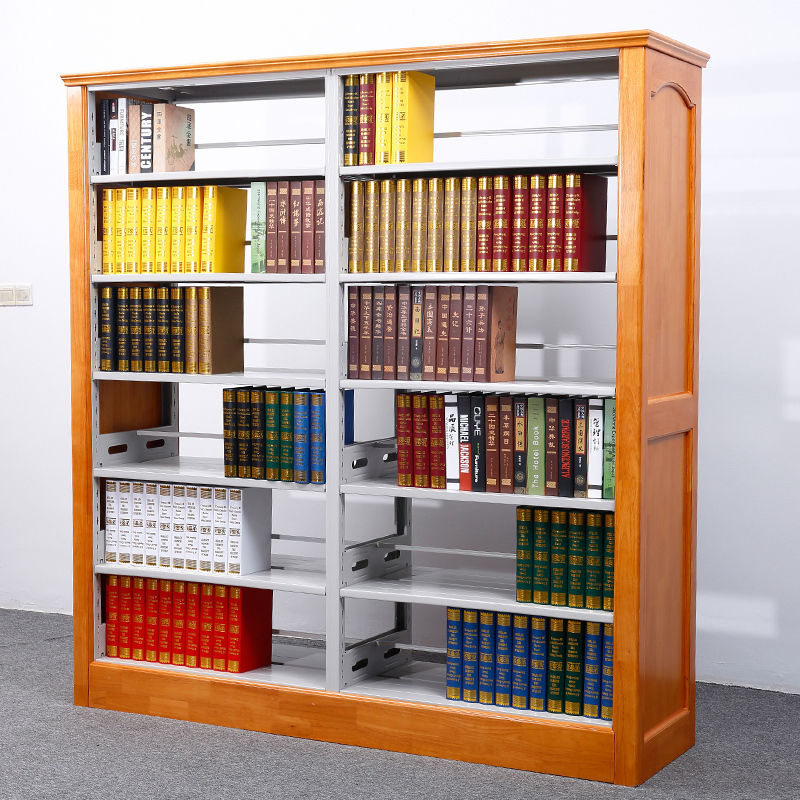 永格实木双面书架书店图书馆阅览室学校双柱双面书架资料架书籍室