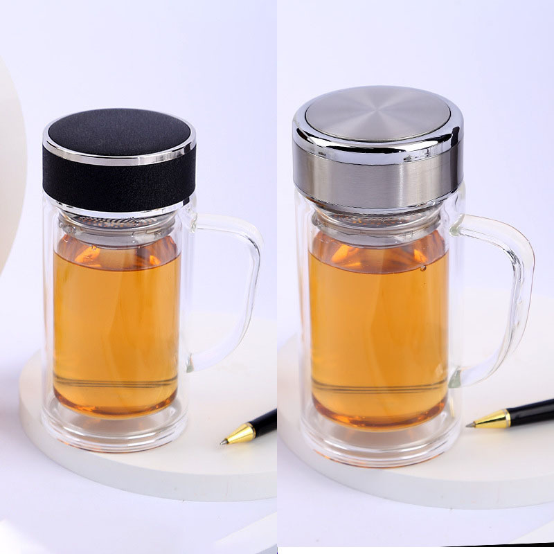 家佑水益生双层手柄水晶玻璃杯420ML
