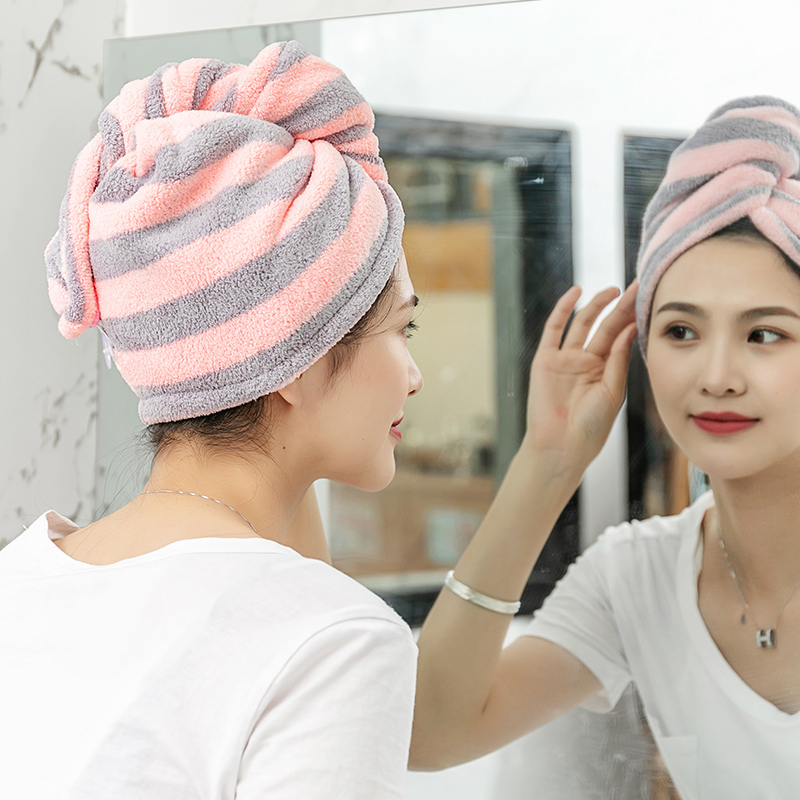 2个干发帽女吸水速干洗头巾成人儿童擦头毛巾加厚可爱干发巾 三维工匠 [儿童款]灰粉色