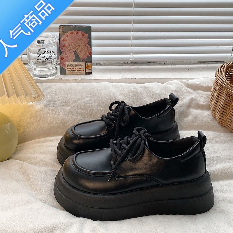 SUNTEK小皮鞋女英伦风2023年新款春季百搭松糕厚底日系学生系带复古单鞋图片