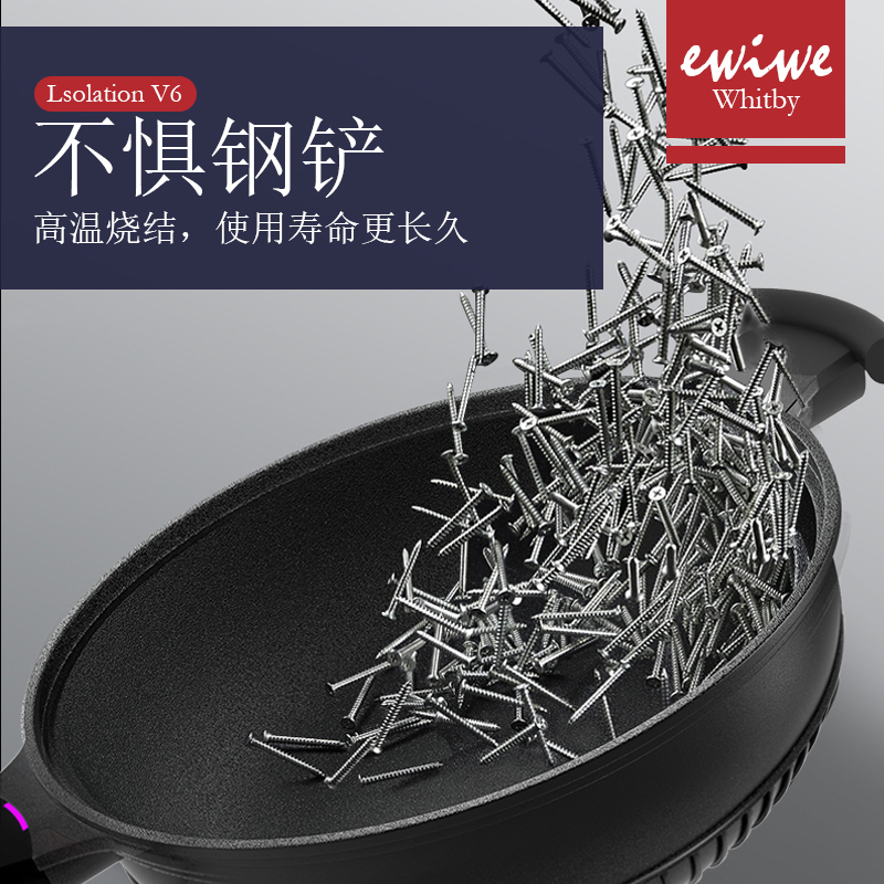 英国EWIWE 炒锅麦饭石不粘锅家用炒菜锅无油烟电磁炉燃气煤气灶通用平底煎锅33cm LsV6C