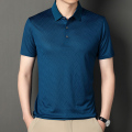 专柜2023夏季男装桑蚕丝短袖T恤男中年男士休闲POLO衫 175/XL建议135-155斤 胡兰-72962