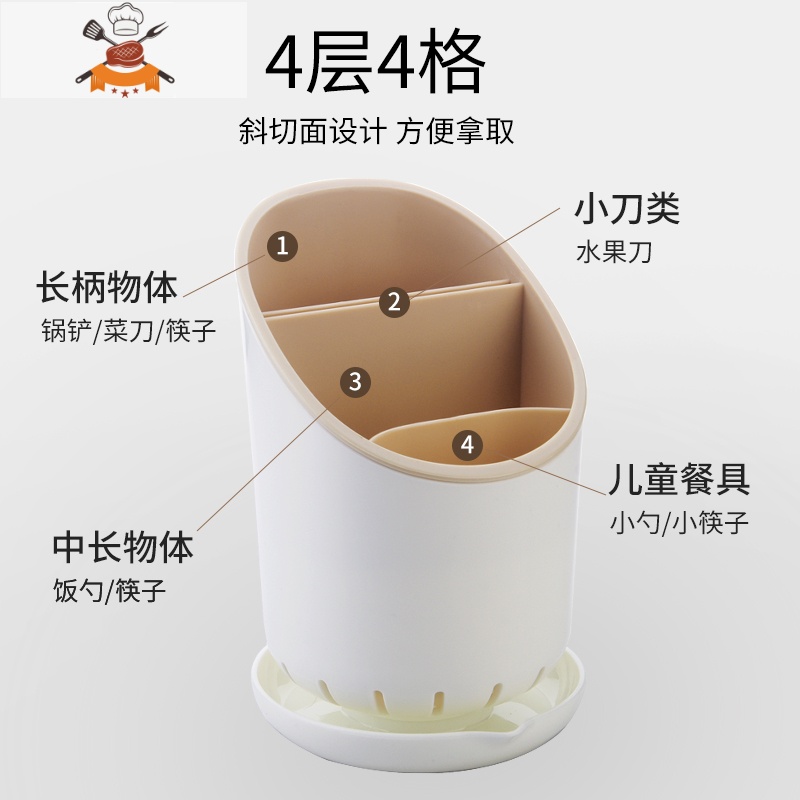筷子筒置物架家用餐具筷笼筷筒勺子筷子篓桶收纳盒厨房沥水筷子笼 敬平 米白双格[底部沥水设计]餐具架高清大图