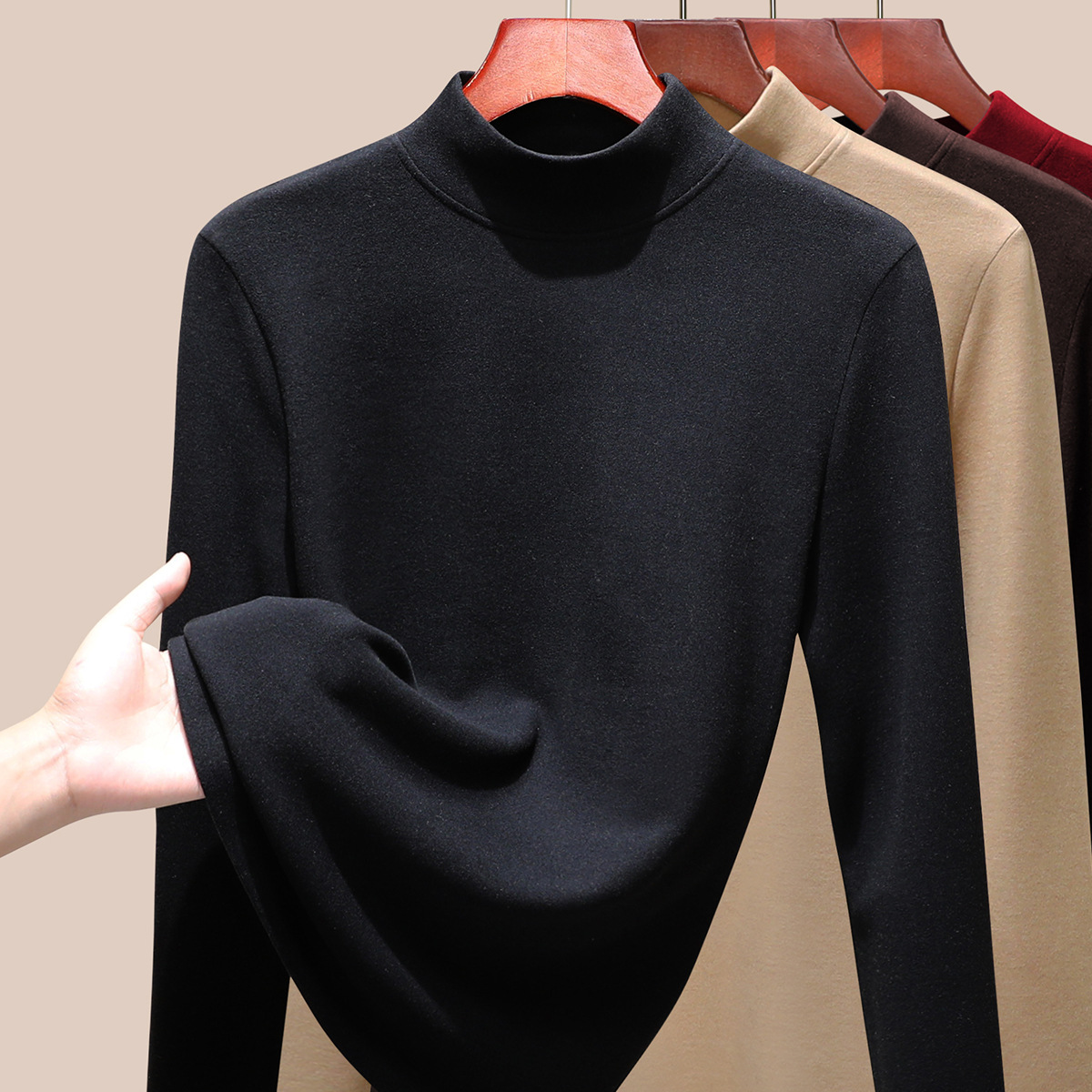 半高领羊毛蚕丝保暖内衣女加厚加绒打底衫暖绒发热内搭上衣冬1688 黑色 XXL