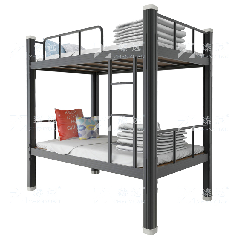 臻远 XCC-04 钢制床双层床员工宿舍上下铺学生公寓床双人床铁艺高低床 双层床900宽黑高清大图