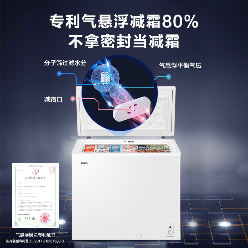 海尔(Haier)203升家用卧式冰柜冷柜小冰箱 减霜80% 断电保护 一级能效 3D逆循环速冷BC/BD-203HTD