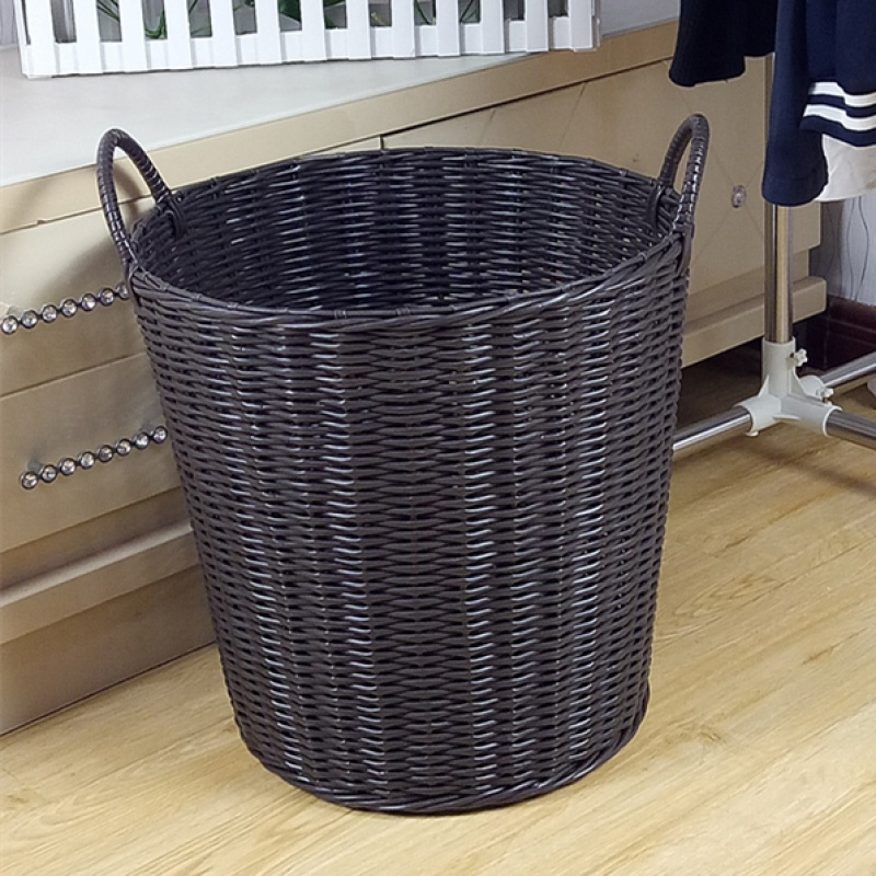 家柏饰(CORATED)大号塑料编织筐收纳篮玩具筐洗衣篓脏衣服浴室收纳筐手提篮子 特大号粗管纯棕色