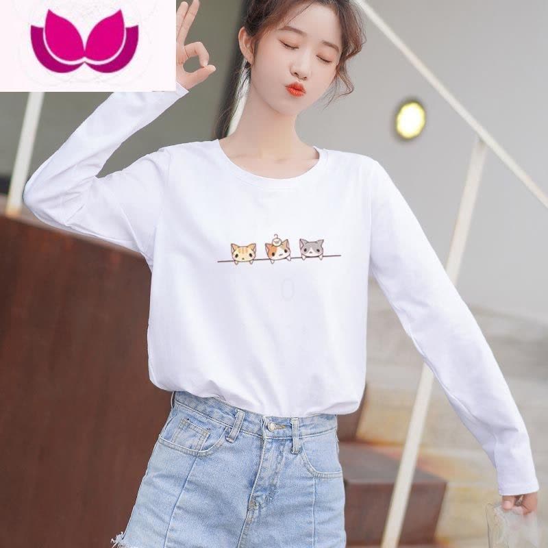 七斓学生长袖t恤女薄款秋装2022新款圆领宽松小衫打底衫内搭上衣图片