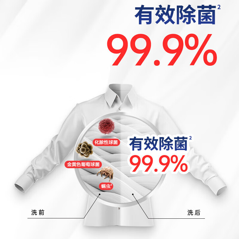 威露士洗衣液3X除菌家用浓缩除螨机洗 有效除菌99.9% 瓶装3L(原味)高清大图