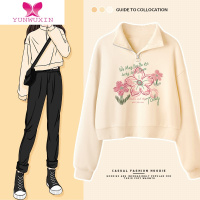 YUNWUXINdrew冰玫瑰卫衣女薄款2022年秋季新款初秋polo领卡腰短款上衣