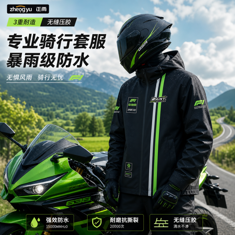 正雨雨衣套装男款女摩托车骑行成人分体式外卖骑手全身防暴雨9063高清大图