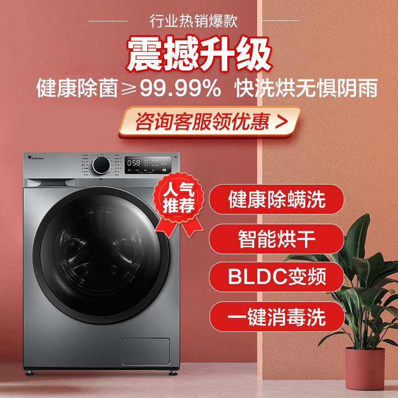 小天鹅洗衣机洗烘一体机10KG全自动家用滚筒带烘干大容量家用变频智能家电TD100VT096WDG-Y1T