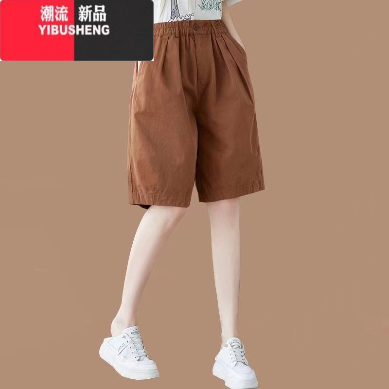 YIBUSHENG中老年女装妈妈裤子大码工装短裤女薄款休闲宽松显瘦阔腿裤阔 XL建议106-115斤 焦糖色少量库存