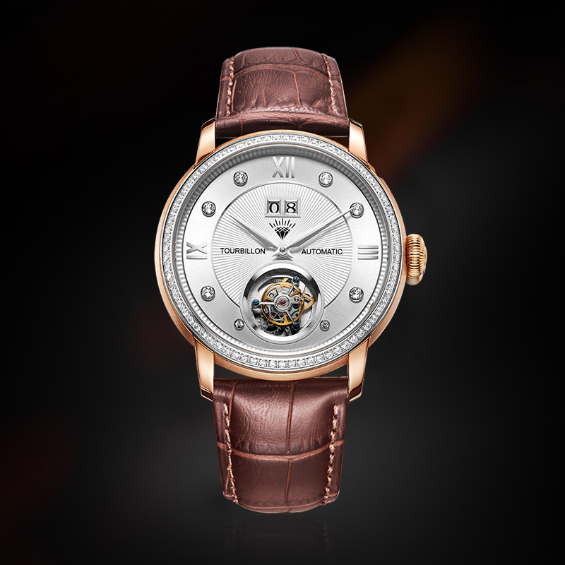 钻石牌diamond手表男士陀飞轮自动商务机械表牛皮带机械表tb003
