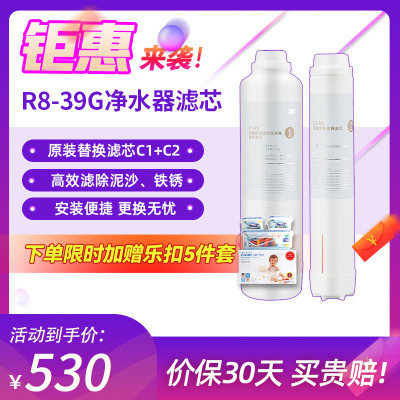 美国3M（3M）厨下式净水器R8-39G 前2节 原装替换滤芯 C1+C2压缩活性炭棒滤复合滤芯