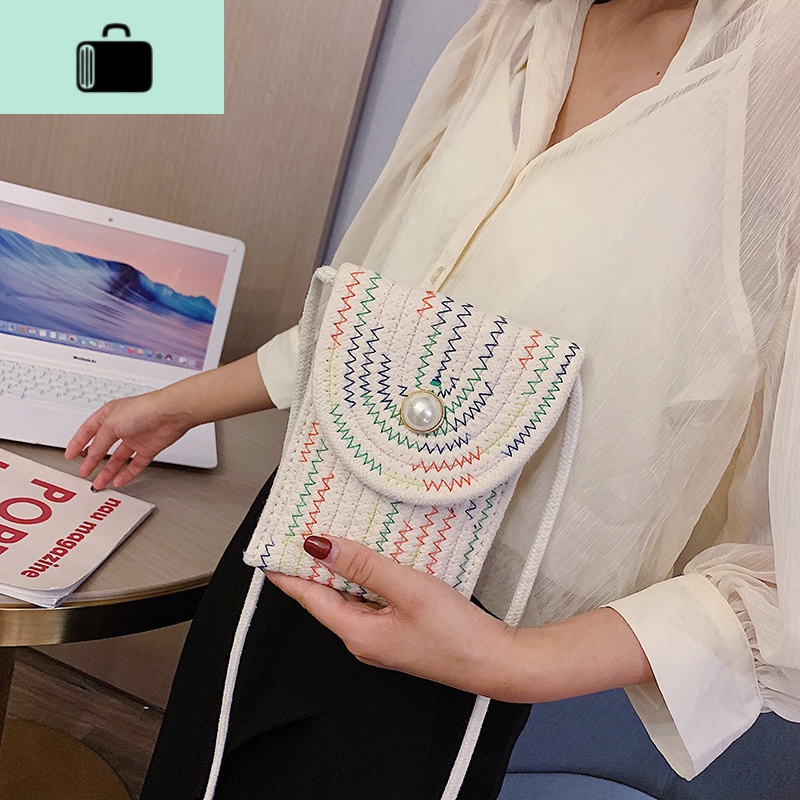 放手机的小包包编织简约珍珠包夏天手机包女个性斜挎手机袋零钱包NEW LAKE高清大图