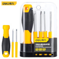 得力(deli)DL636009B 9件套可换头螺丝批 一字十字防滑螺丝刀 带磁性改锥起子