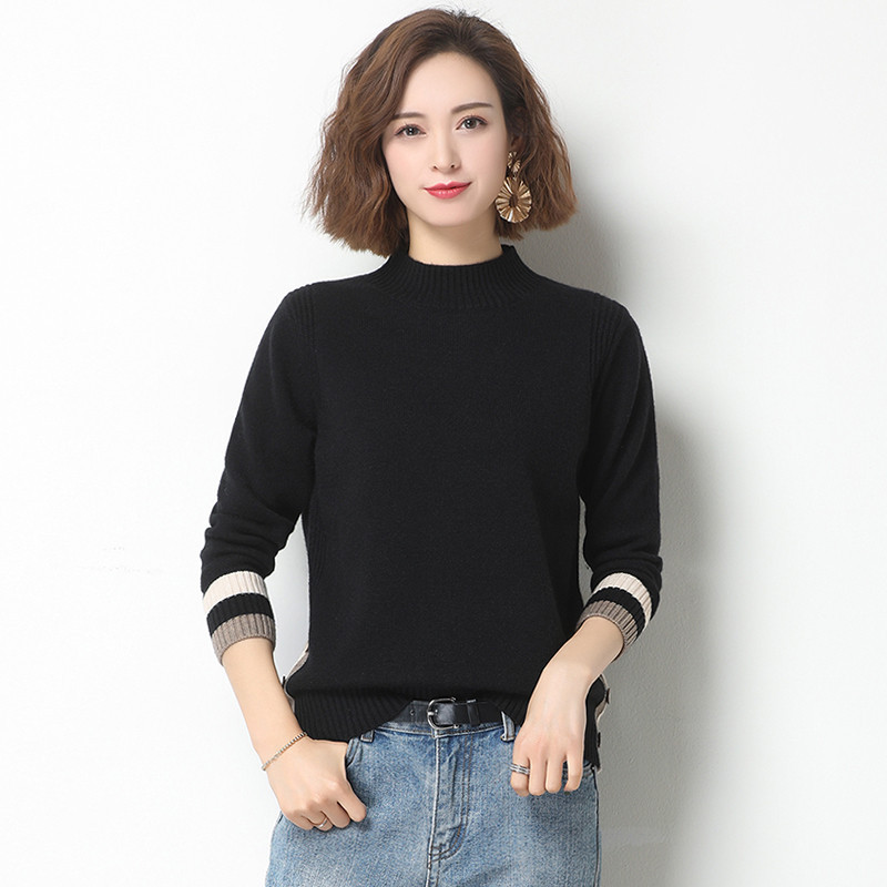 羊绒衫女半高领毛衣短款套头宽松加大码韩版加厚羊毛打底衫毛衣女秋冬