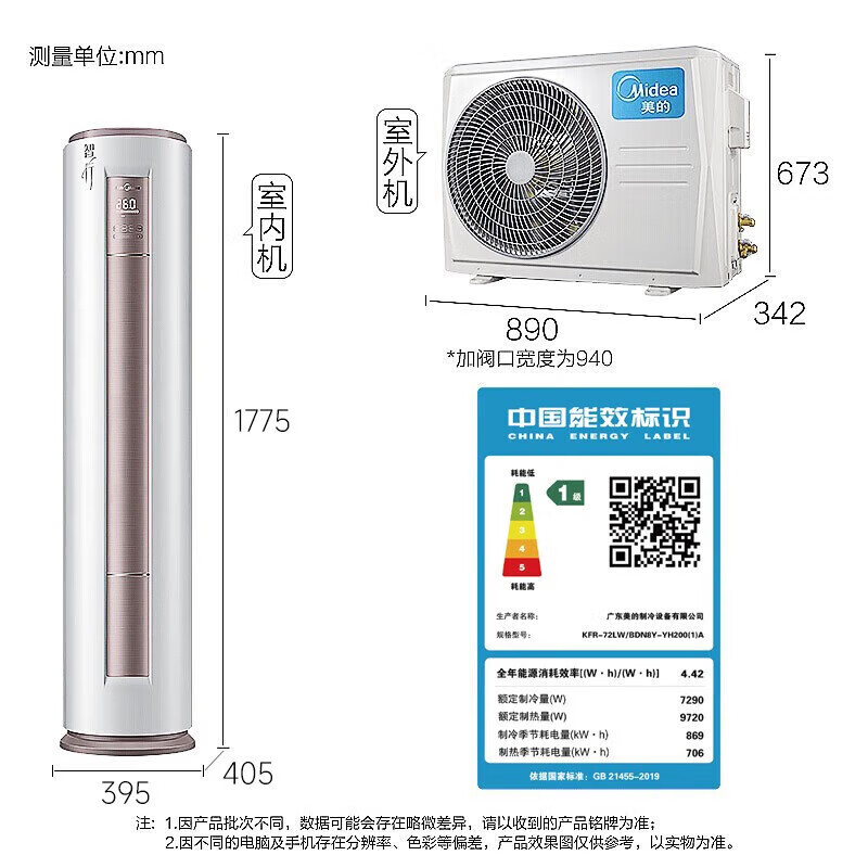 美的(Midea)空调柜机3匹p智行冷暖变频一级能效智能立式圆柱客厅家用KFR-72LW/BDN8Y-YH200(1)A