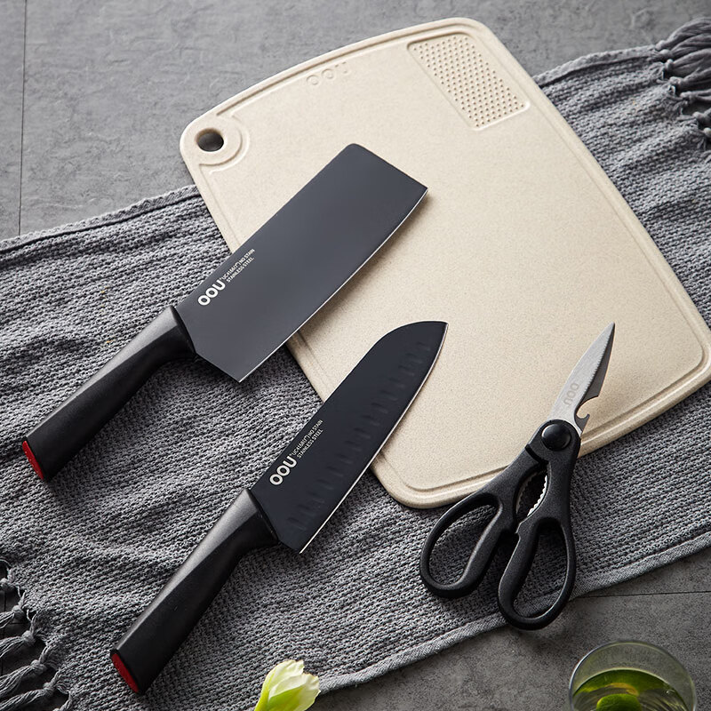 OOU!厨房刀具套装不锈钢家用菜刀切片刀厨房剪菜板鹤系列组合四件套 UC4178
