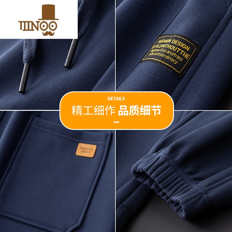 YANXU休闲裤男款秋季2023年新款宽松运动裤子男士秋天束脚九分针织卫裤高清大图