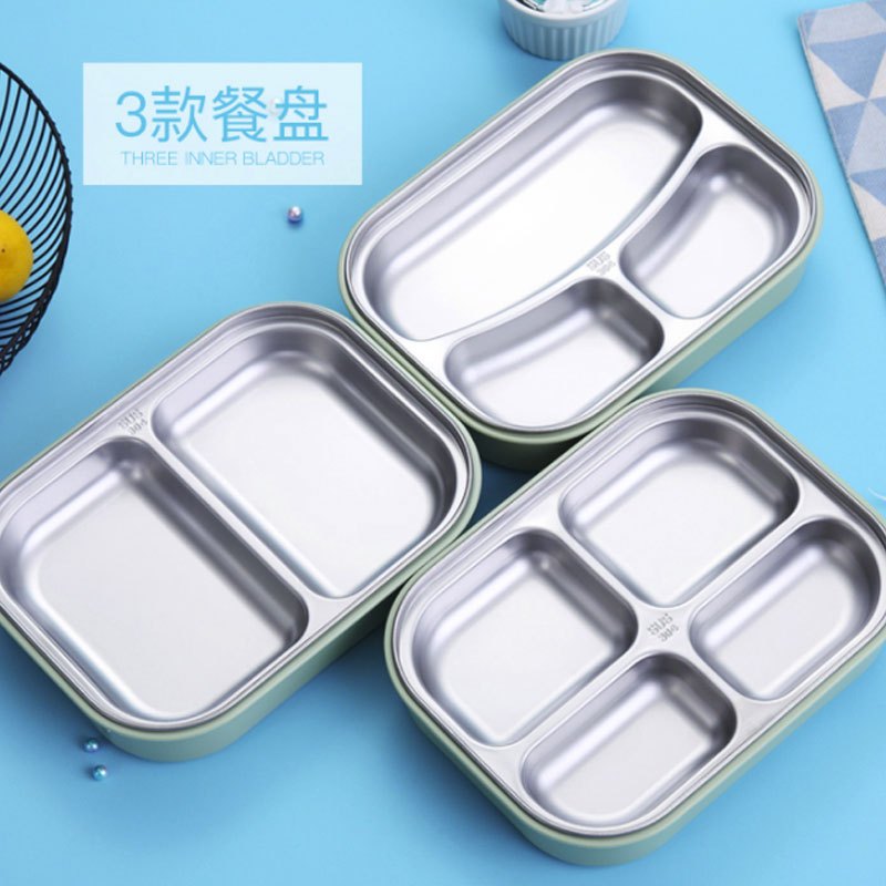 趣涉家居 不锈钢饭盒便当盒韩式成人分隔餐盒学生食堂简约餐盘带盖 生活日用家居器皿饭盒便当盒居家用品