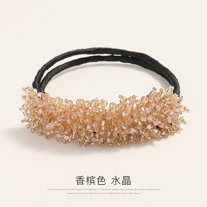 韩式盘发神器女丸子头花苞头懒人简约优雅蓬松水晶头饰发夹后脑勺 香槟色水晶(盘发器)