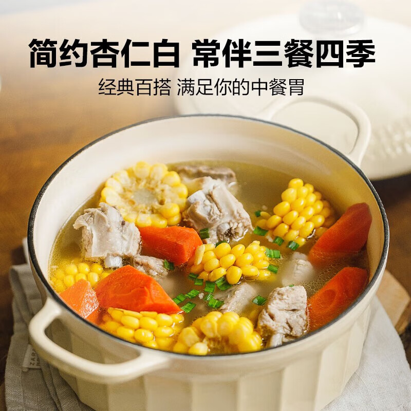 北鼎(Buydeem)珐琅锅铸铁锅煲汤电磁炉燃气灶通用22cm焖炖锅杏仁白