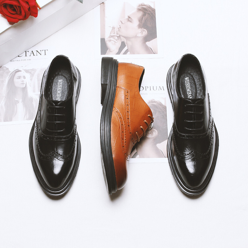 梵克公牛英伦皮鞋男时尚青年人造革洛克鞋子 2020季百搭发型师花个性