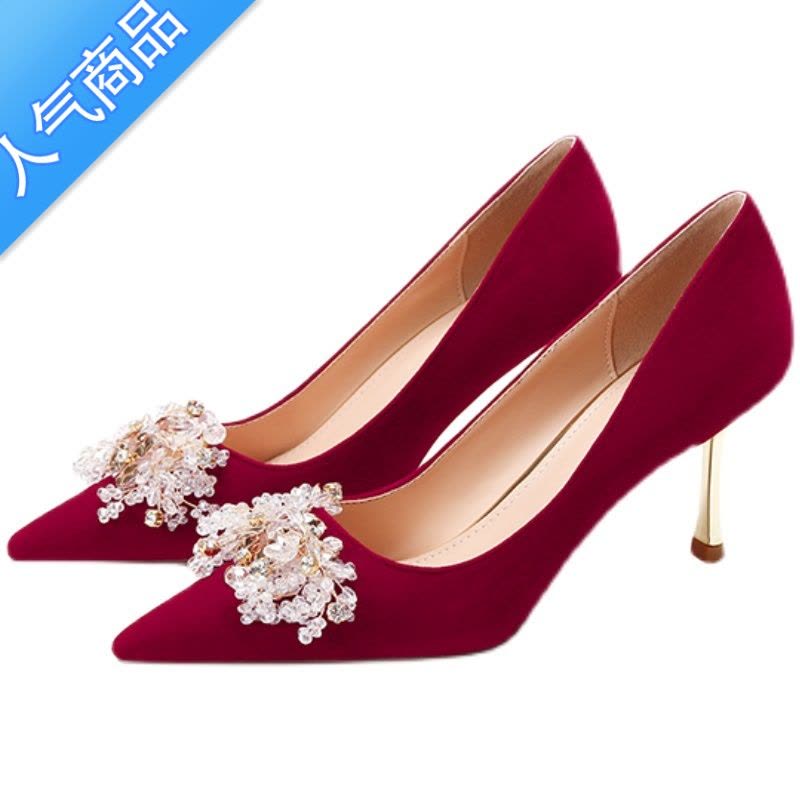 SUNTEK小众婚鞋新娘鞋2023年新款红色高跟鞋秀禾结婚鞋婚纱两穿不累脚图片