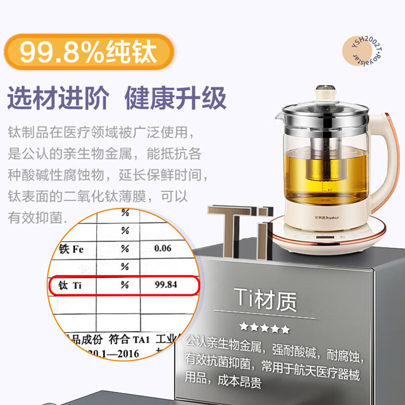 荣事达养生壶 烧水壶煮茶器电热水壶2L纯钛加热盘抗异味恒温玻璃花茶壶电水壶[NFC蓝牙控制]YSH2002T高清大图