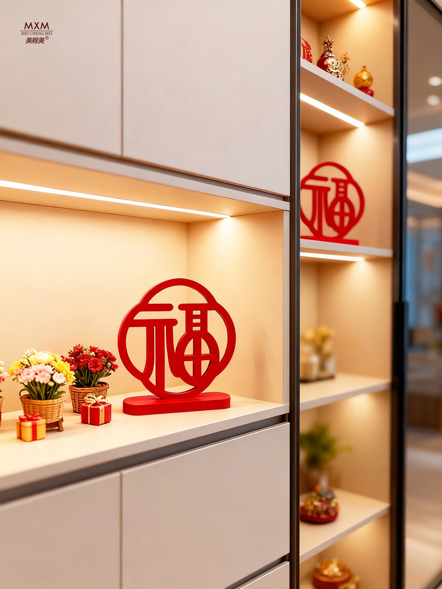 立体福字摆件2026新款新年桌面小装饰客厅酒柜装饰品乔迁红色高端-木质大底座[鸿运福1个]高清大图