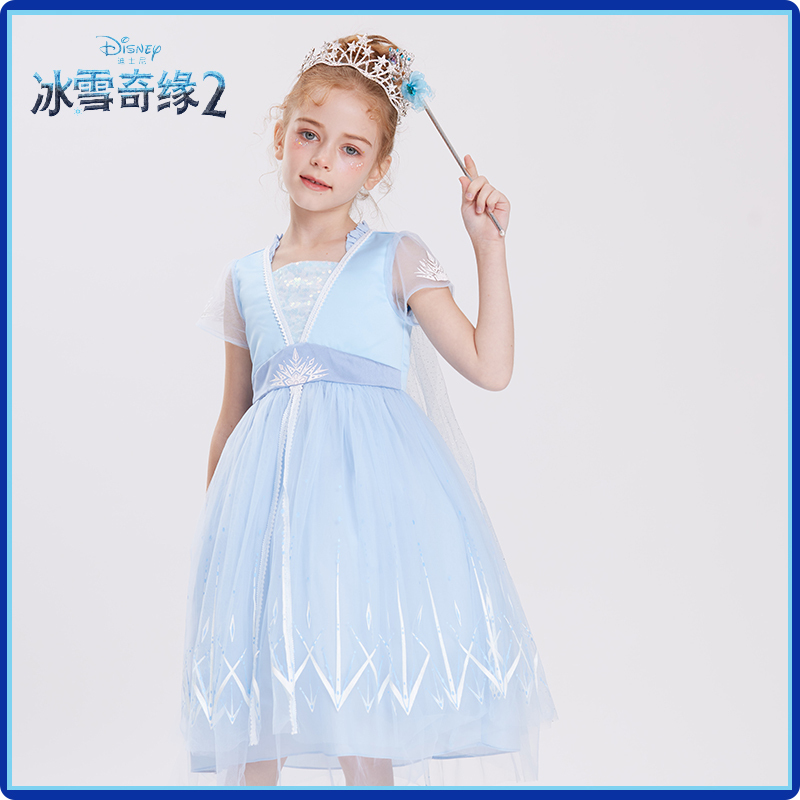 迪士尼爱莎公主裙子春夏新款冰雪奇缘艾莎裙子女童儿童礼服生日礼