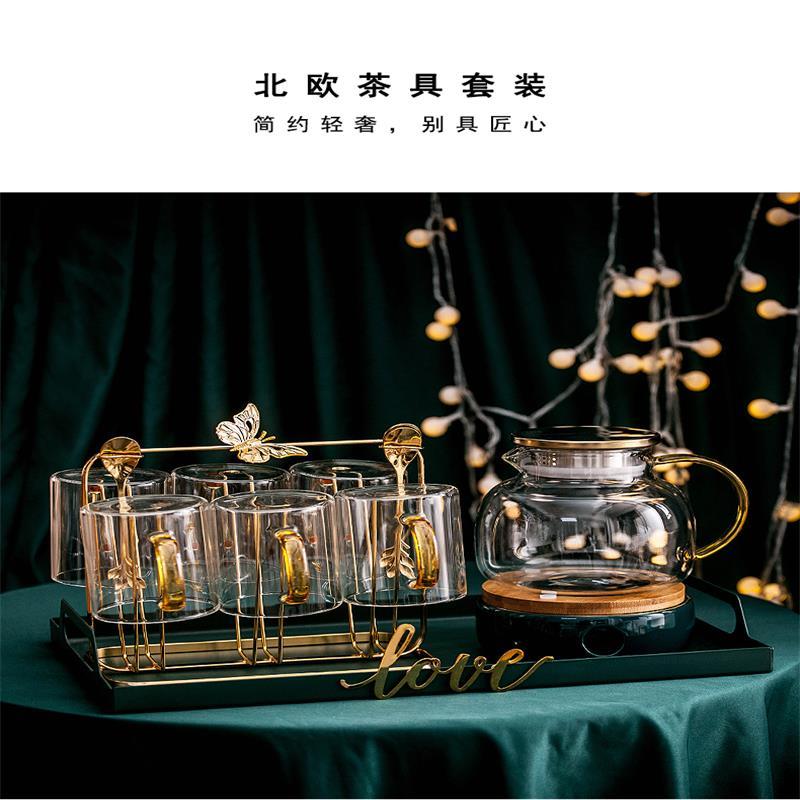 轻奢下午花茶茶具水果茶壶套装花茶杯加热底座套装家用玻璃耐高温