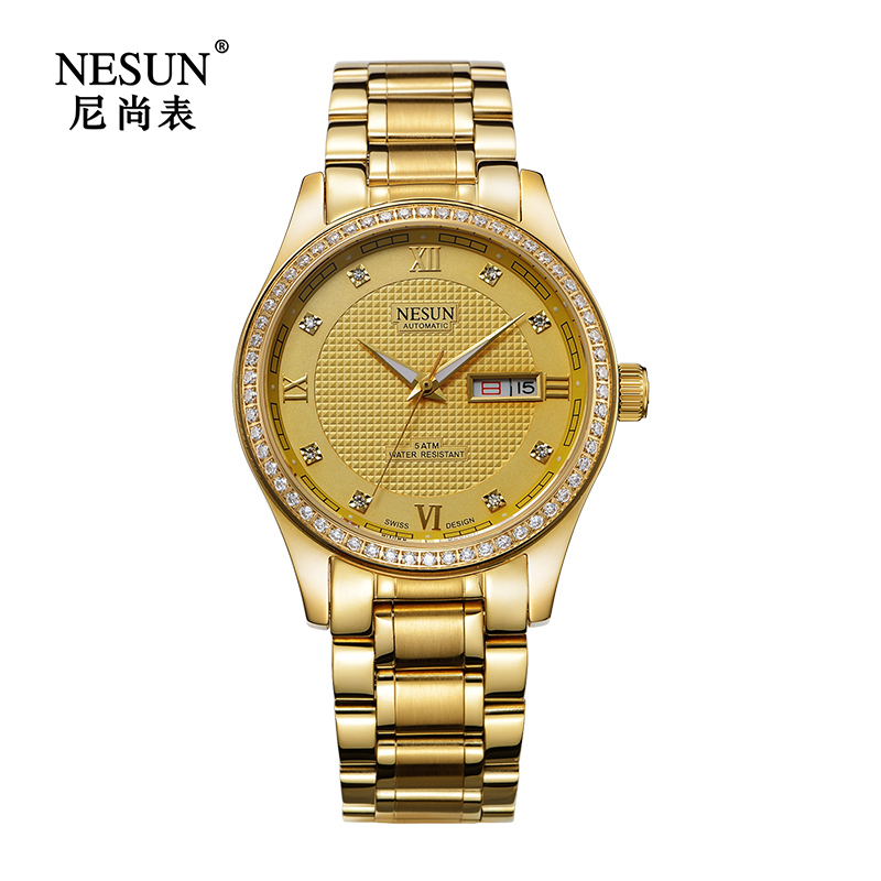 NESUN 尼尚 全自动背透机械表防水夜光双日历男士商务休闲手表 MS9122A