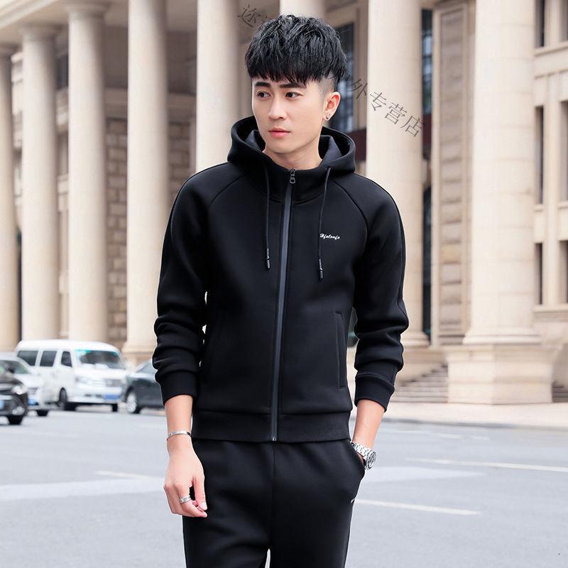 珂卡慕kekamu男春秋男士休闲运动衣连帽卫衣运动装两件套运动服套装男