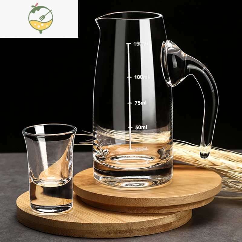家用小号酒具套装水晶玻璃子弹杯烈酒杯一口杯带刻度150ml分酒器1只